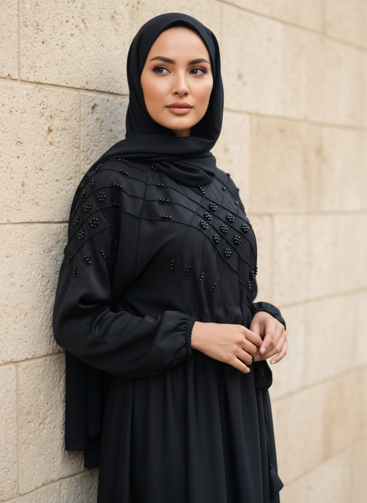 Noir Pearl Elegance Abaya