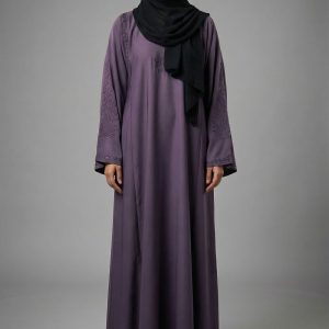 Premium Light Purple Crystal Sleeve Abaya – Elegant Modest Wear for Women