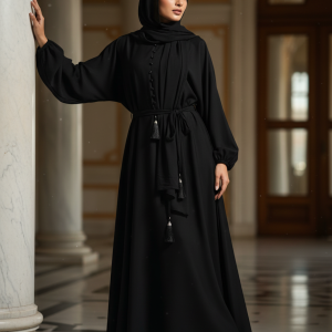 Black Classic Nida Abaya with Waist Belt