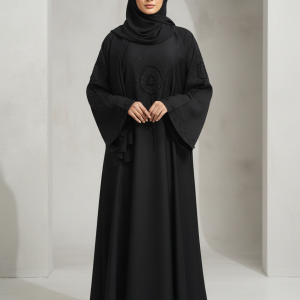 Luxury Nida Black Abaya with Pearl Detailing with Moltif
