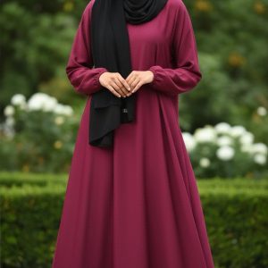 Elegant Maroon Nida Abaya – Plain Modest Wear closed Sleaves